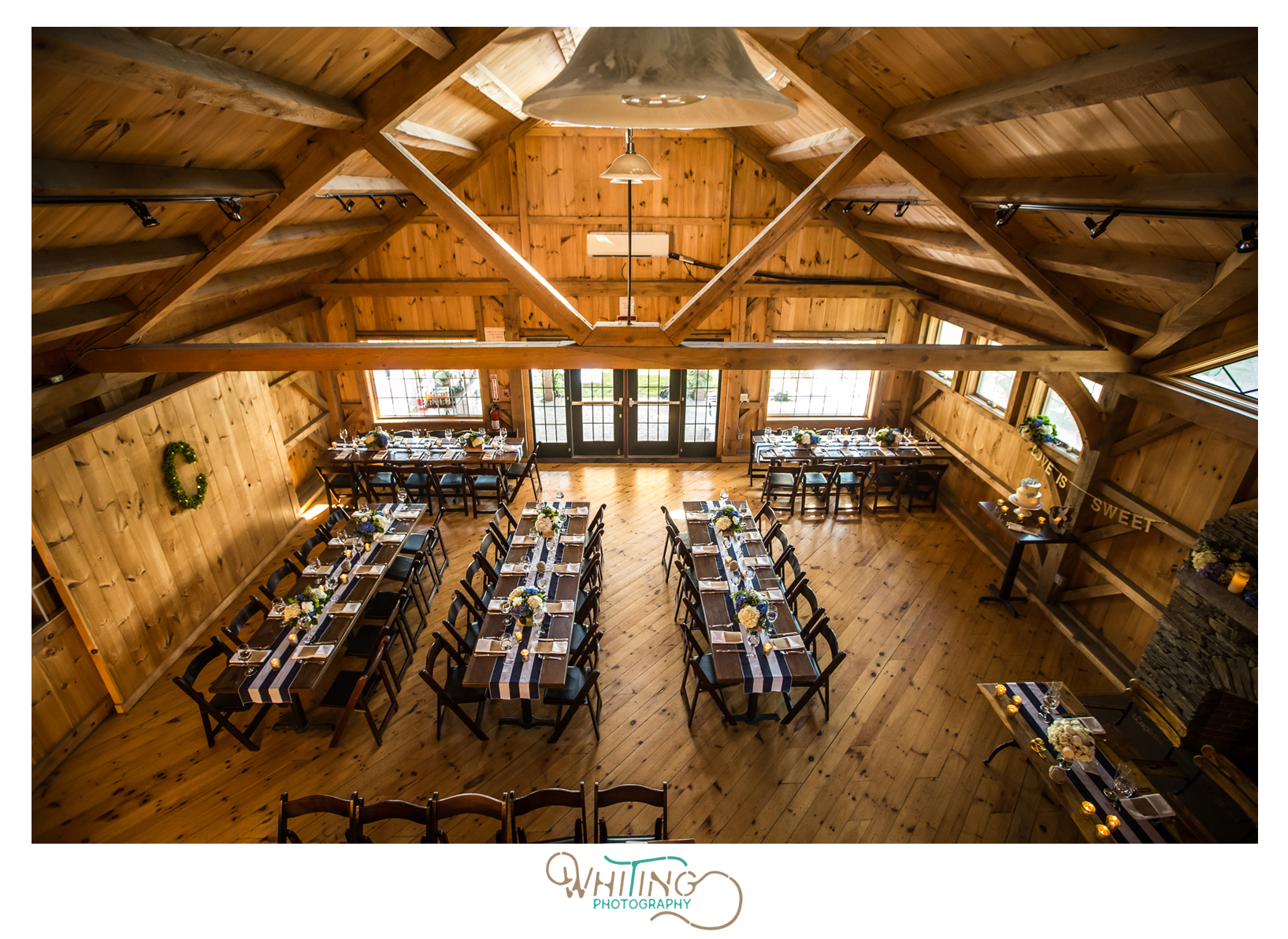 Sweet Berry Farm indoor reception barn, nautical theme | Whiting Photographer | Rhode Island Wedding Photographer