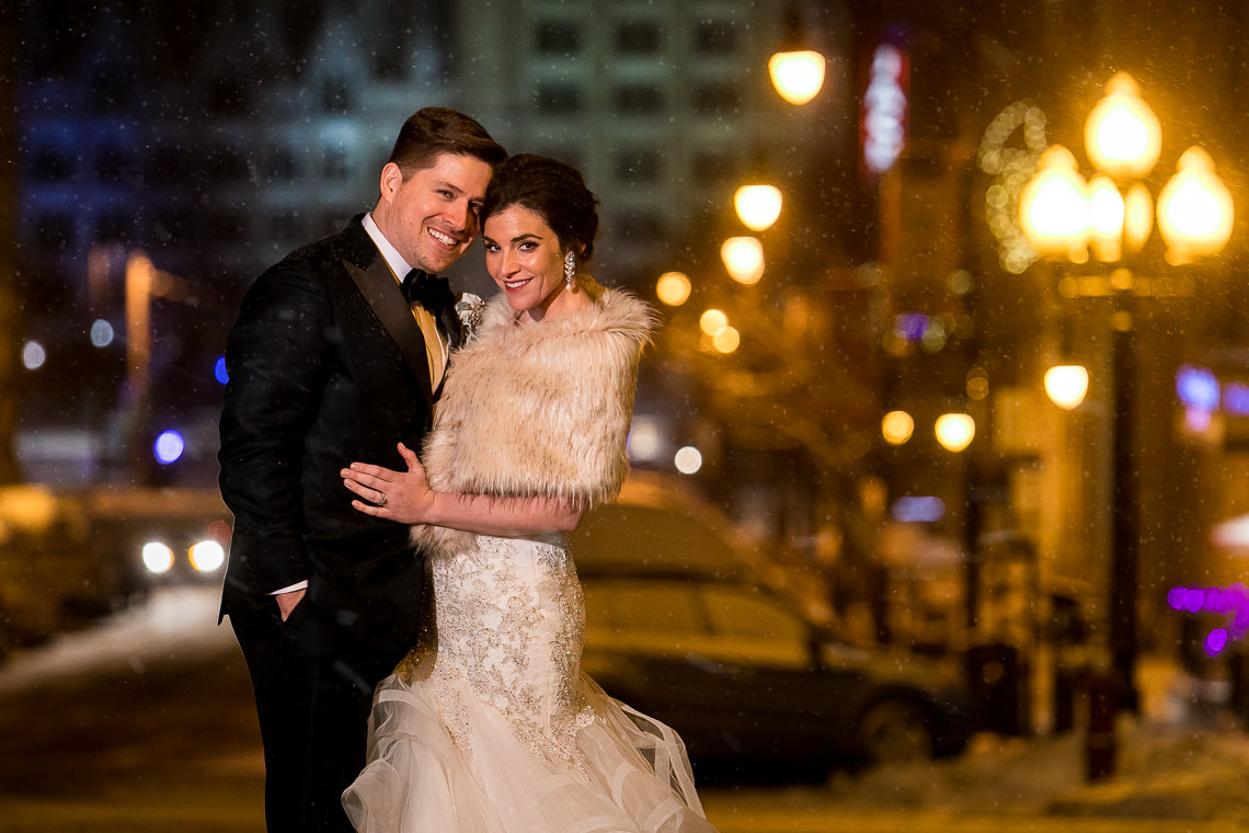 snowy winter wedding photos at Albany State Room