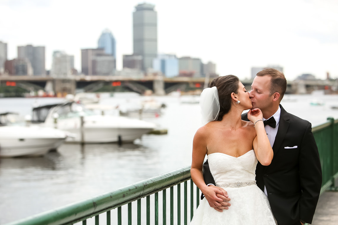 wedding portraits at Royal Sonesta with Boston skyline