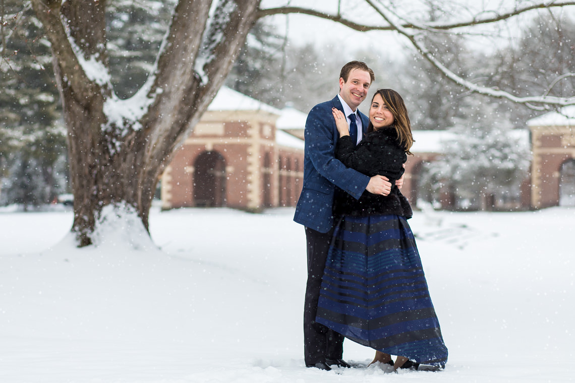 snowy winter engagement photos in saratoga spa state park