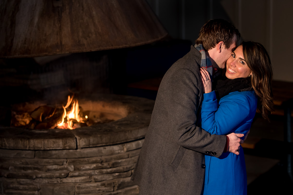 engagement photo in warming hut at spa state park
