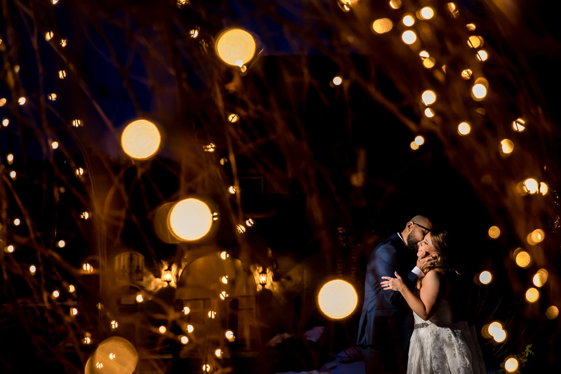 The Villa at Ridder Country Club Wedding outside at night with twinkle lights