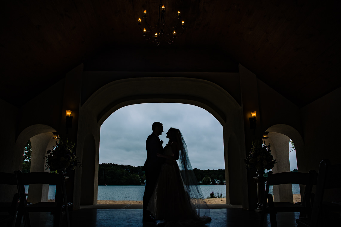 Lake Pearl wedding silhouette in boathouse
