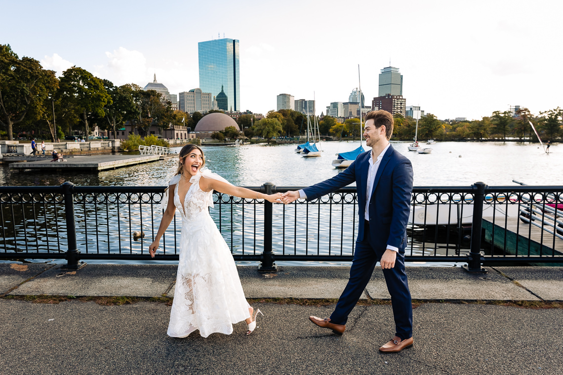 Wedding Couple on the Charles River Esplanade