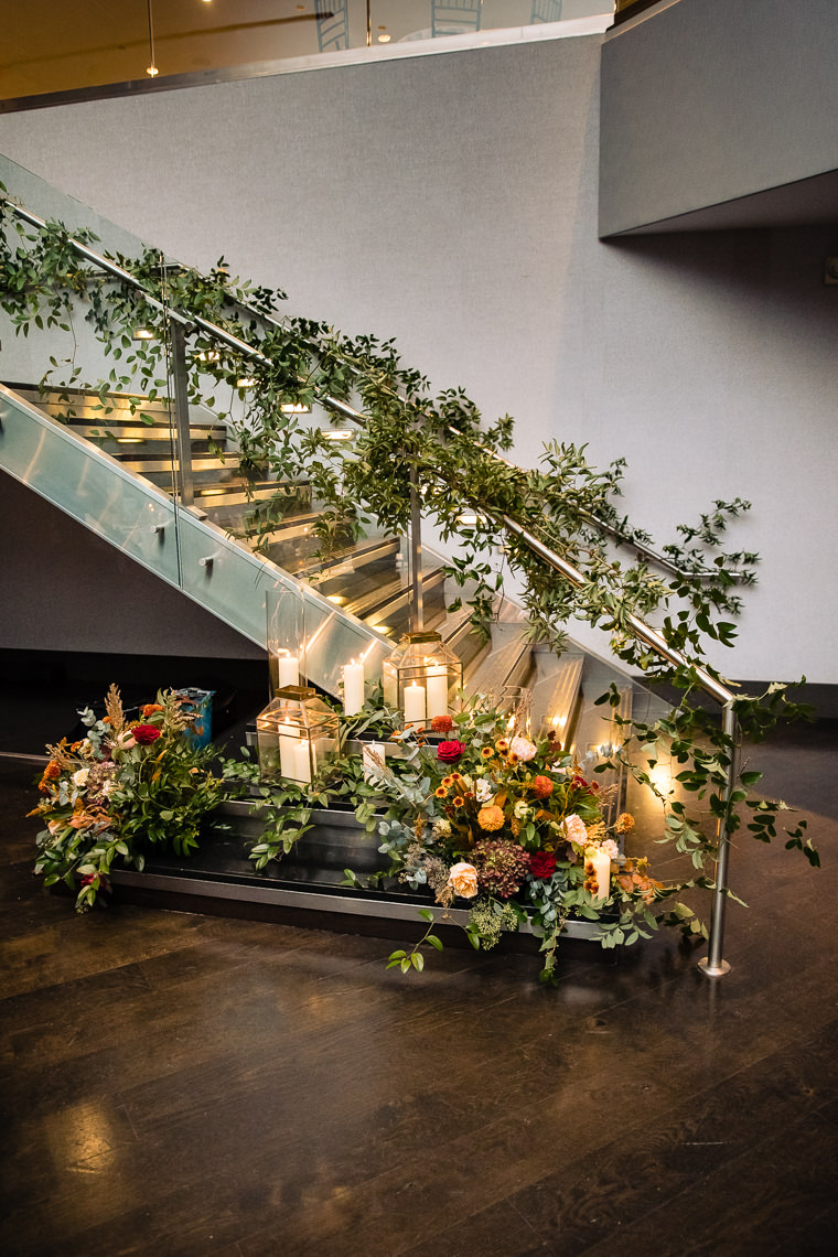Decorated staircase with flowers at State Room Boston